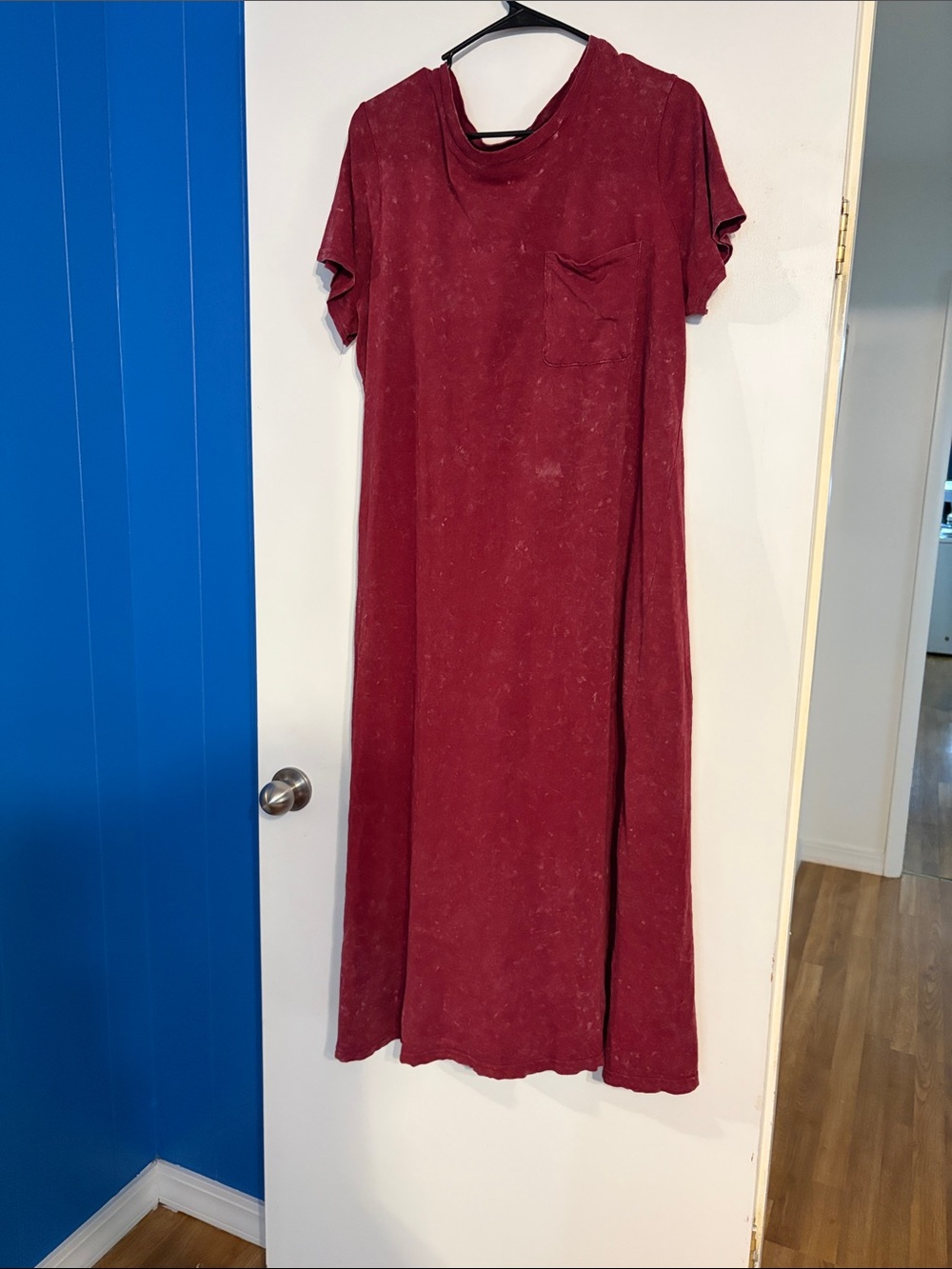 Time and Tru Burgundy Short-Sleeve Pocket Maxi Dress